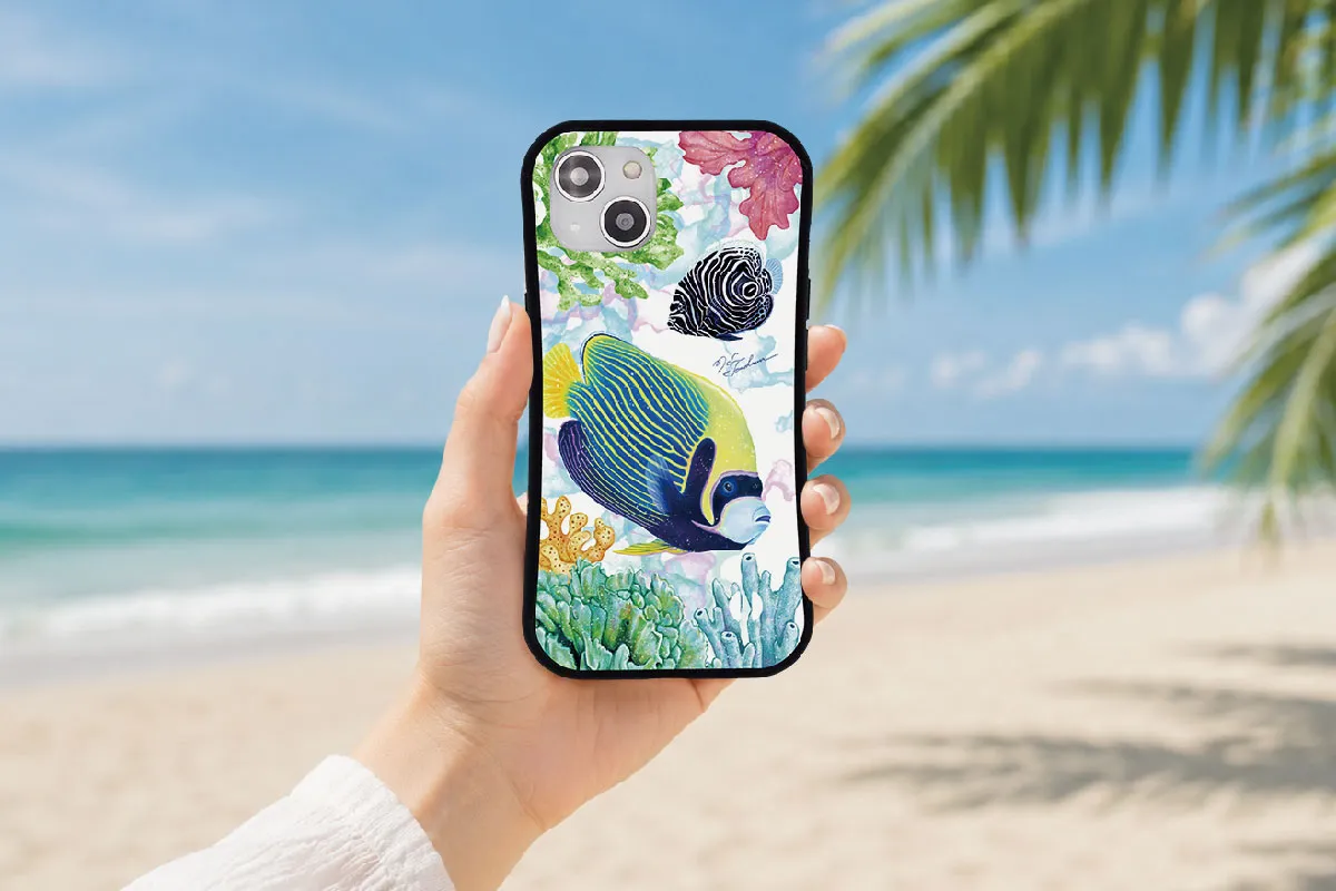 お魚のスマホケース　タテジマキンチャクダイの耐衝撃iPhoneケース